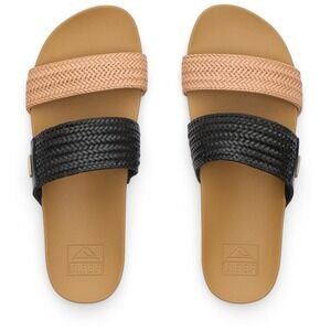 Reef Vista Braid II Sandals Womens 8.5 Black Tan Woven Two Bar Slide CJ7995